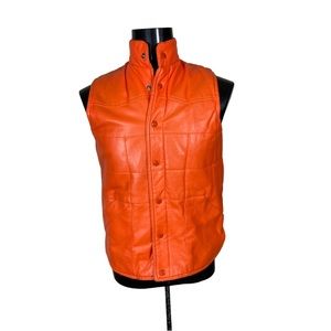 Vintage 80’s Pleather Insulated Orange Blaze Hunting Shooting Vest Safesport Mfg